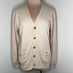 Vtg Panda Cashmere Dad Cardigan Sweater Large Mens Grandpa 80s Knit Beige Golf